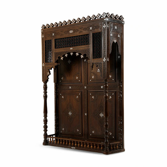 Handmade Antique Syrian Decor Cabinet carved & inlaid with Mother of Pearls in Artistic Motifs