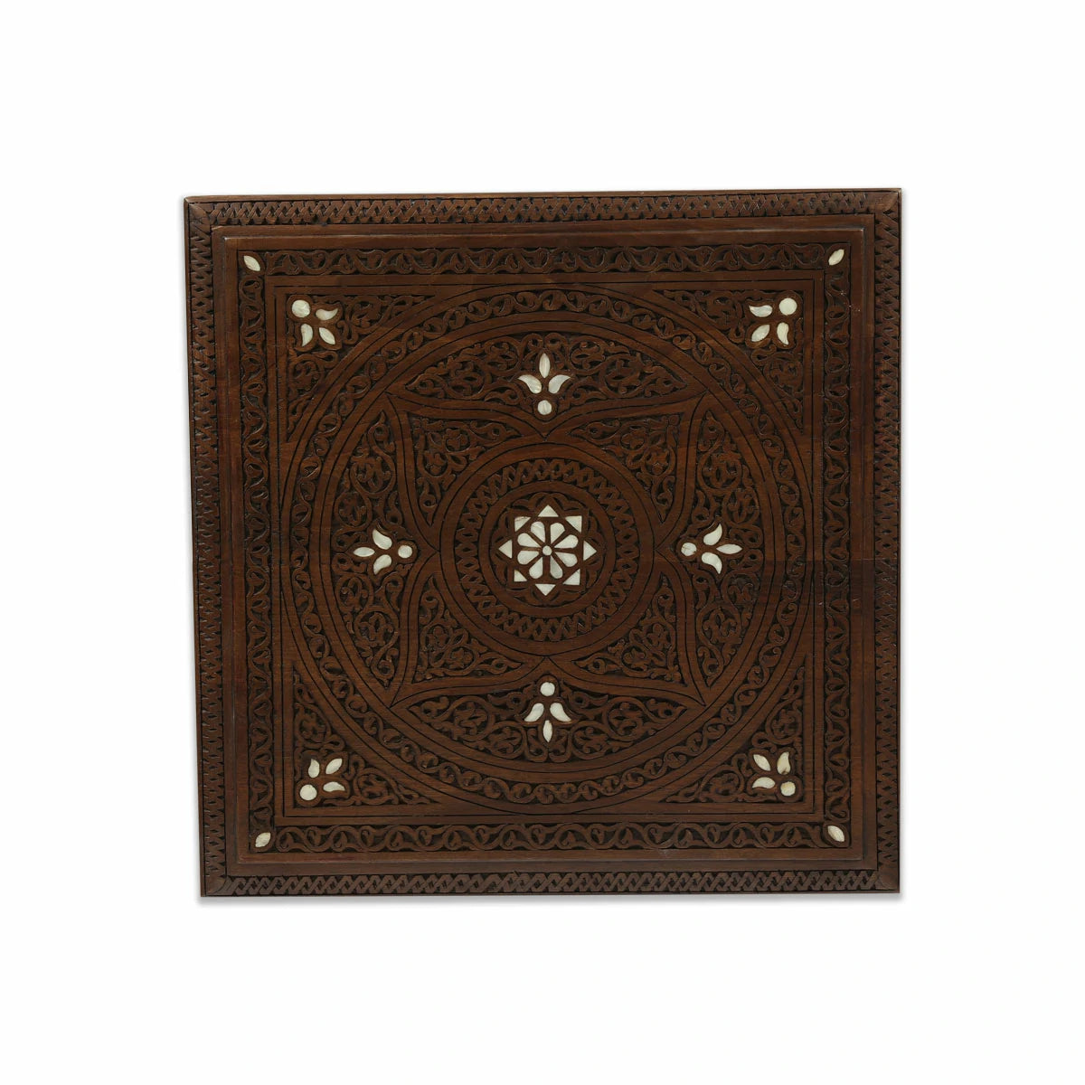 Artistic Mother of Pearl Inlay & Carvings on Walnut Wood Table in Traditional Moorish Patterns