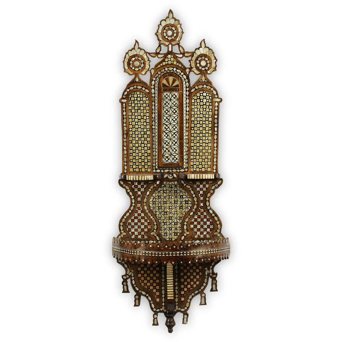 Handmade Mother of Pearl & Marquetry Inlaid Moorish Wall Decor Shelf
