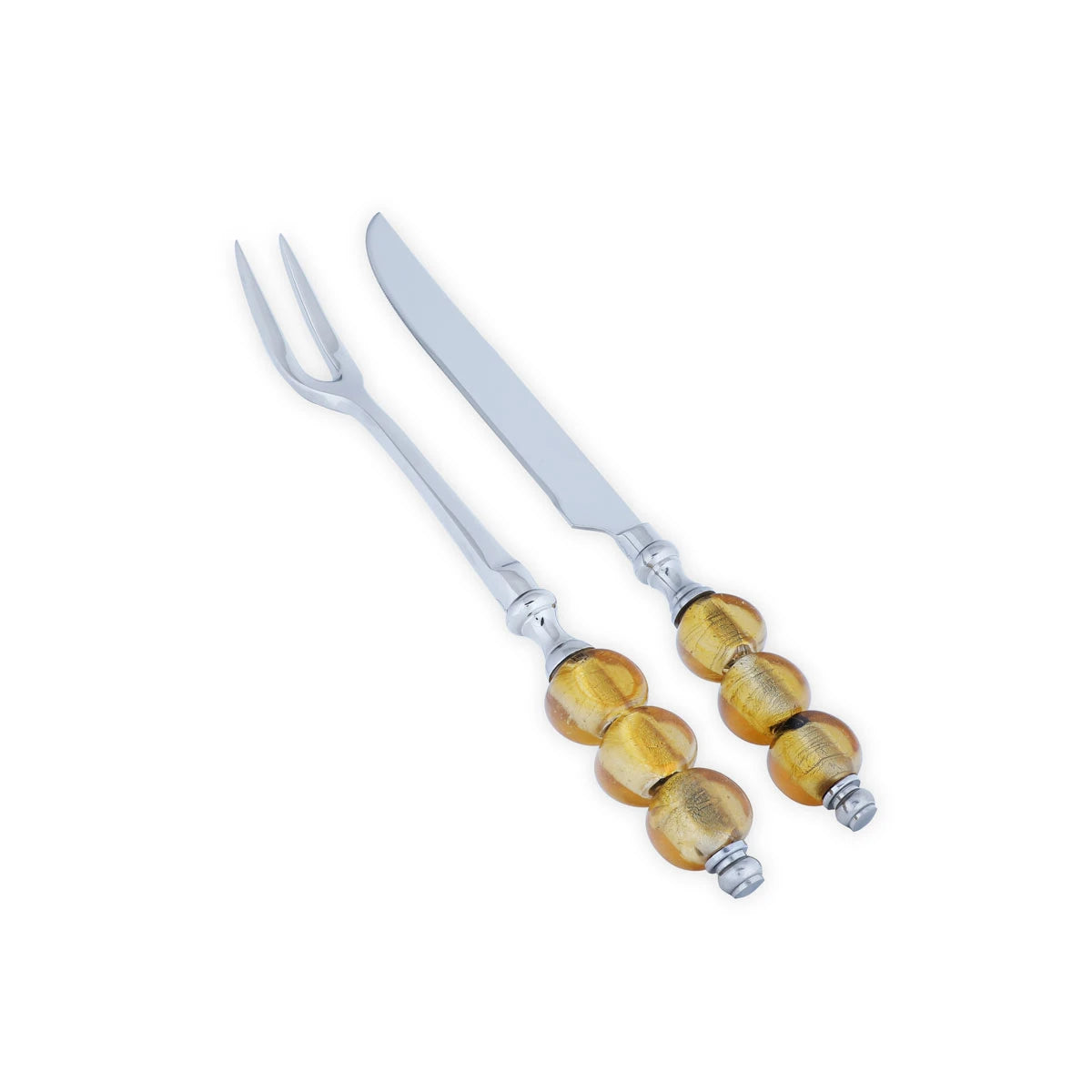 2-Piece Brass Metal Carving Set with Large Beaded Handles