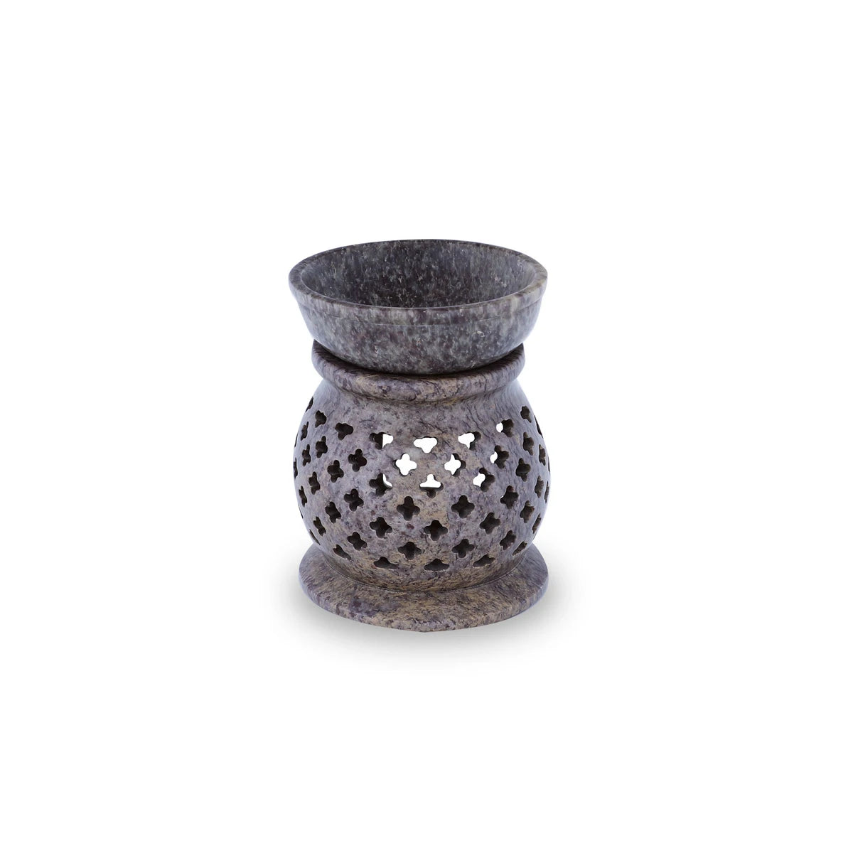 Back View of Ceramic Stone Oil Burner with Clover Shape Perforations