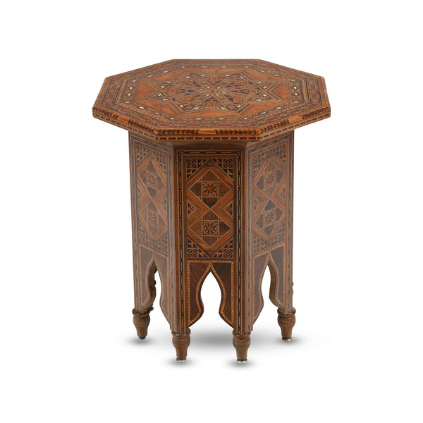 Angled Front View of Syrian Marquetry Inlaid Coffee Table