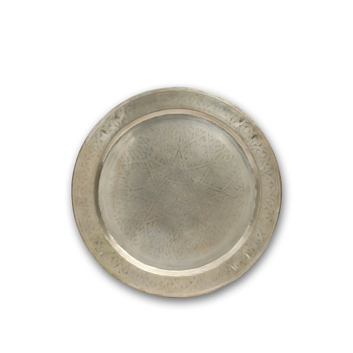 Handmade Brass Metal Tray with Ethnic Moorish Motifs