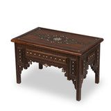 Classic Syrian Walnut Wood Table Handmade with Traditional Persian Khatam Carvings & Mother of Pearl Inlays