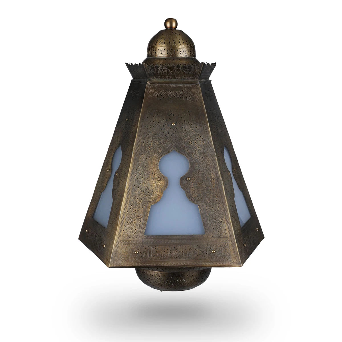 Classic Middle Eastern Brass Lamp With Fine Perforations & Open Arch Cut Work