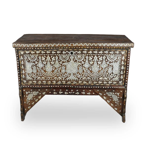 Front View of Classic Syrian Wood Moher of Pearl Inlaid Console