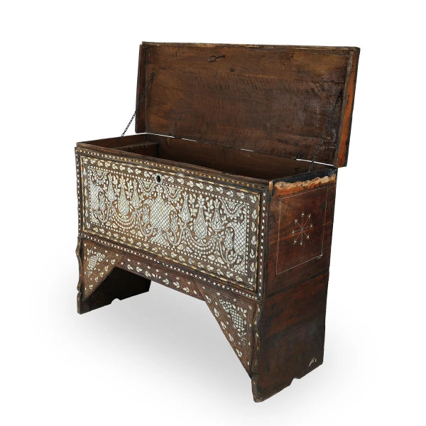 Angled Side View of Classic Syrian Wood Mother of Pearl Inlaid Console