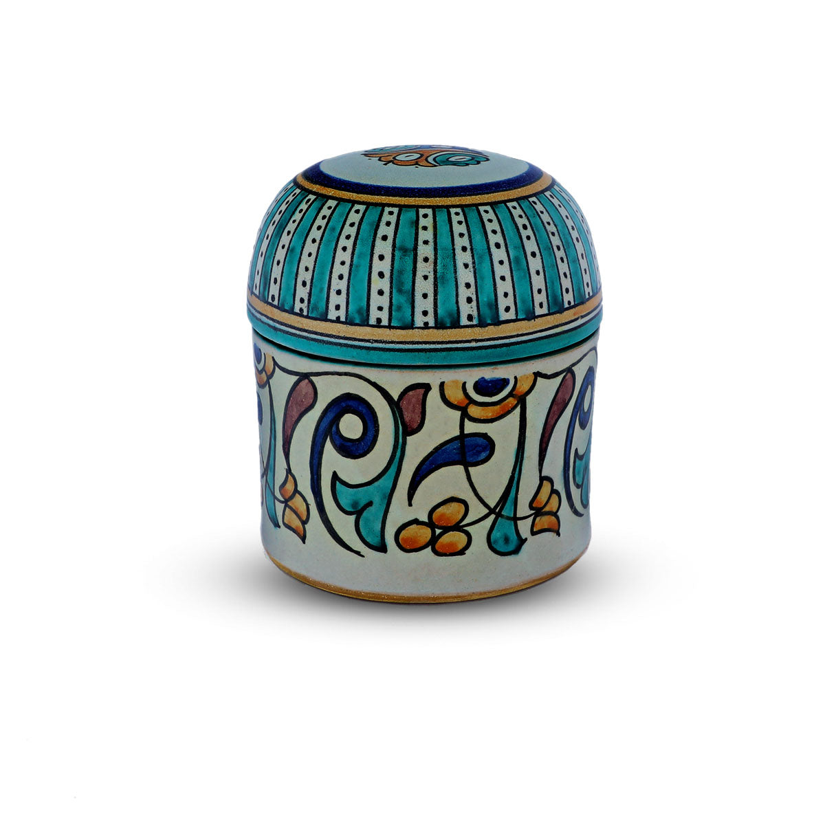 Traditionally Handmade & Hand-Painted Moroccan Clay Storage Canister