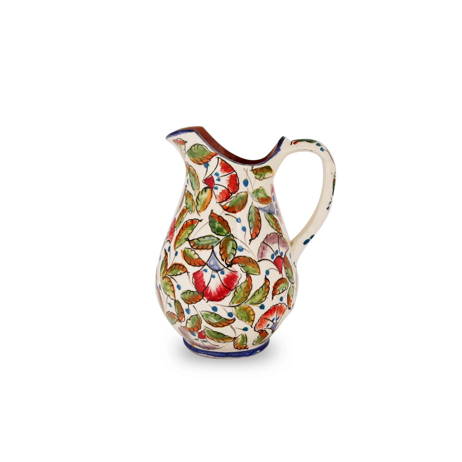 Authentic Moroccan Clay Water Serving Jug with Hand-Painted Floral Motifs