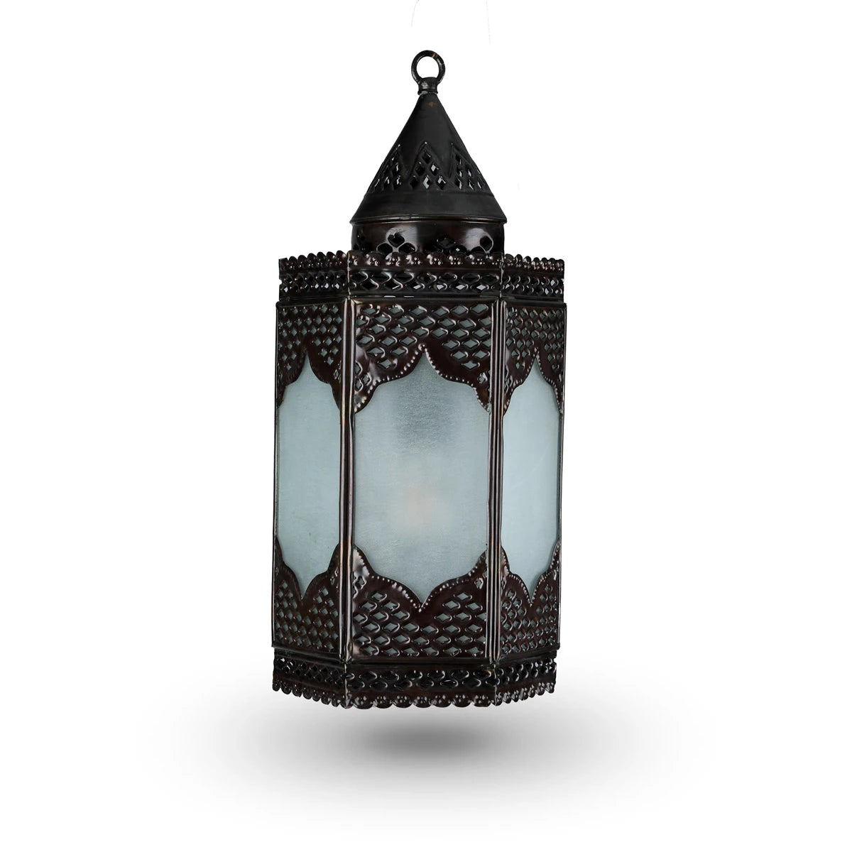 Front View of Brass Metal Open Cutwork Convertible Floor Lamp