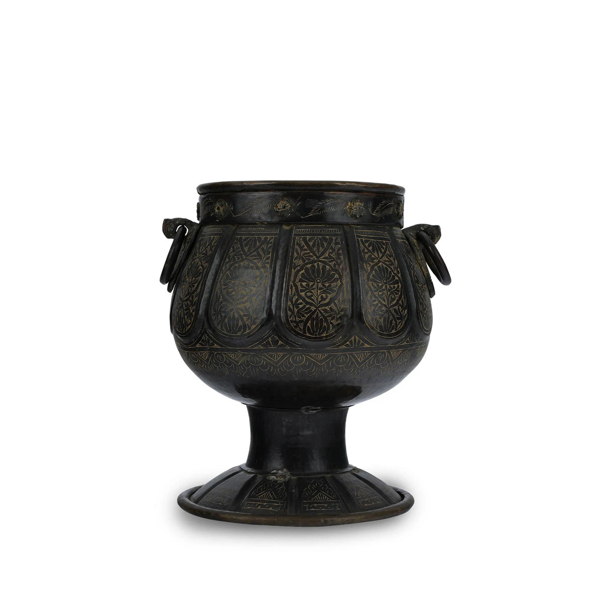 Dark Textured Handmade Large Antique Brass Planter With Pedestal Base 