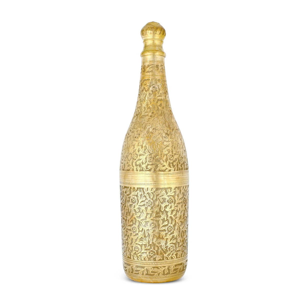 Hand-Carved Decorative Regal Brass Metal Champagne Bottle