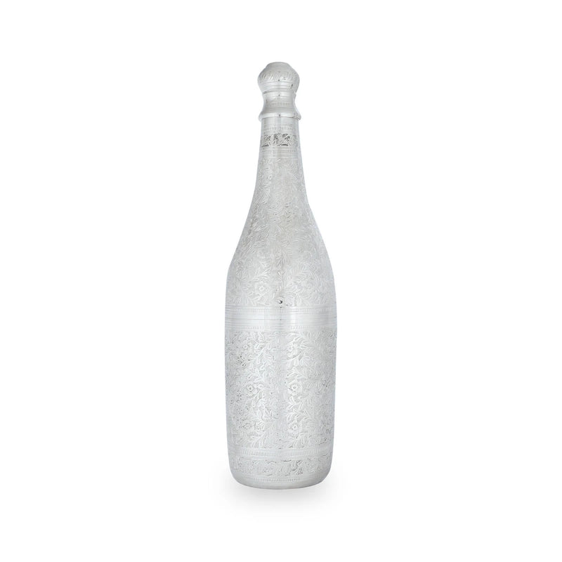 Glossy Silver Colored Hand-carved Brass Metal Bottle Decor