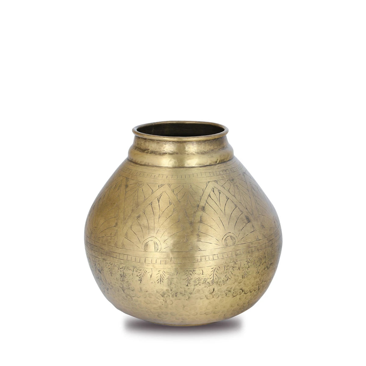 Front View of Golden Colored Decorative Brass Metal Jar