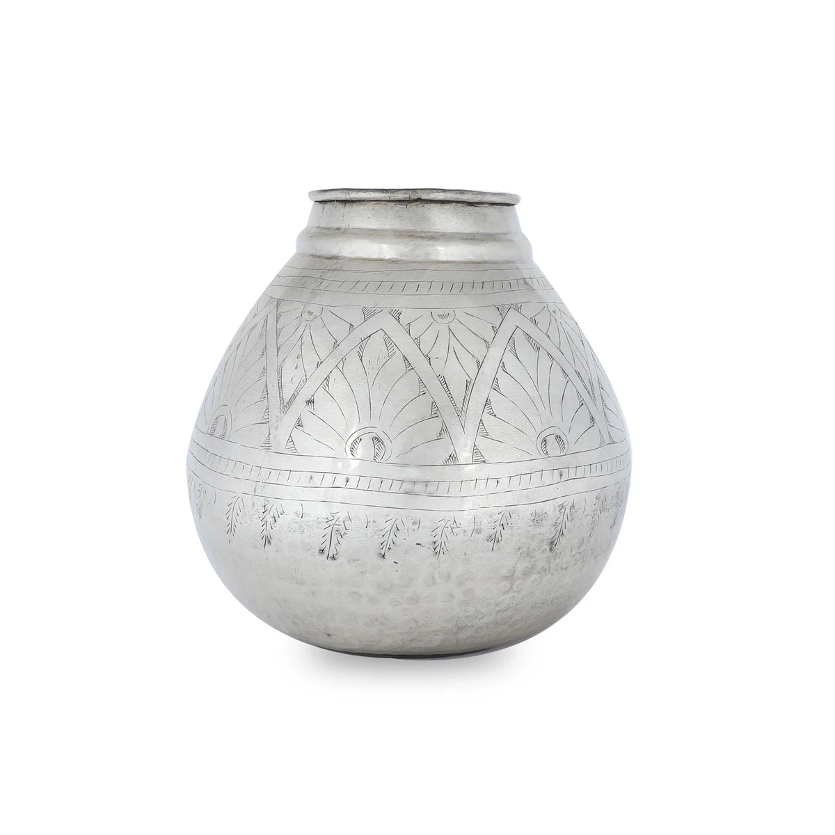 Antique Brass Planter Jar / Pot Handmade with Primitive Floral Engravings & Hammered Texture