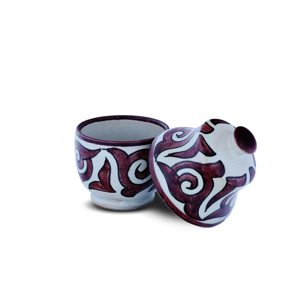 Front View Handmade Moroccan Ceramic Container with Open Lids
