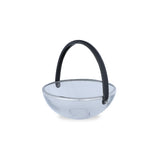 Front View of Decorative Glass Bowl With Black Leather Straps