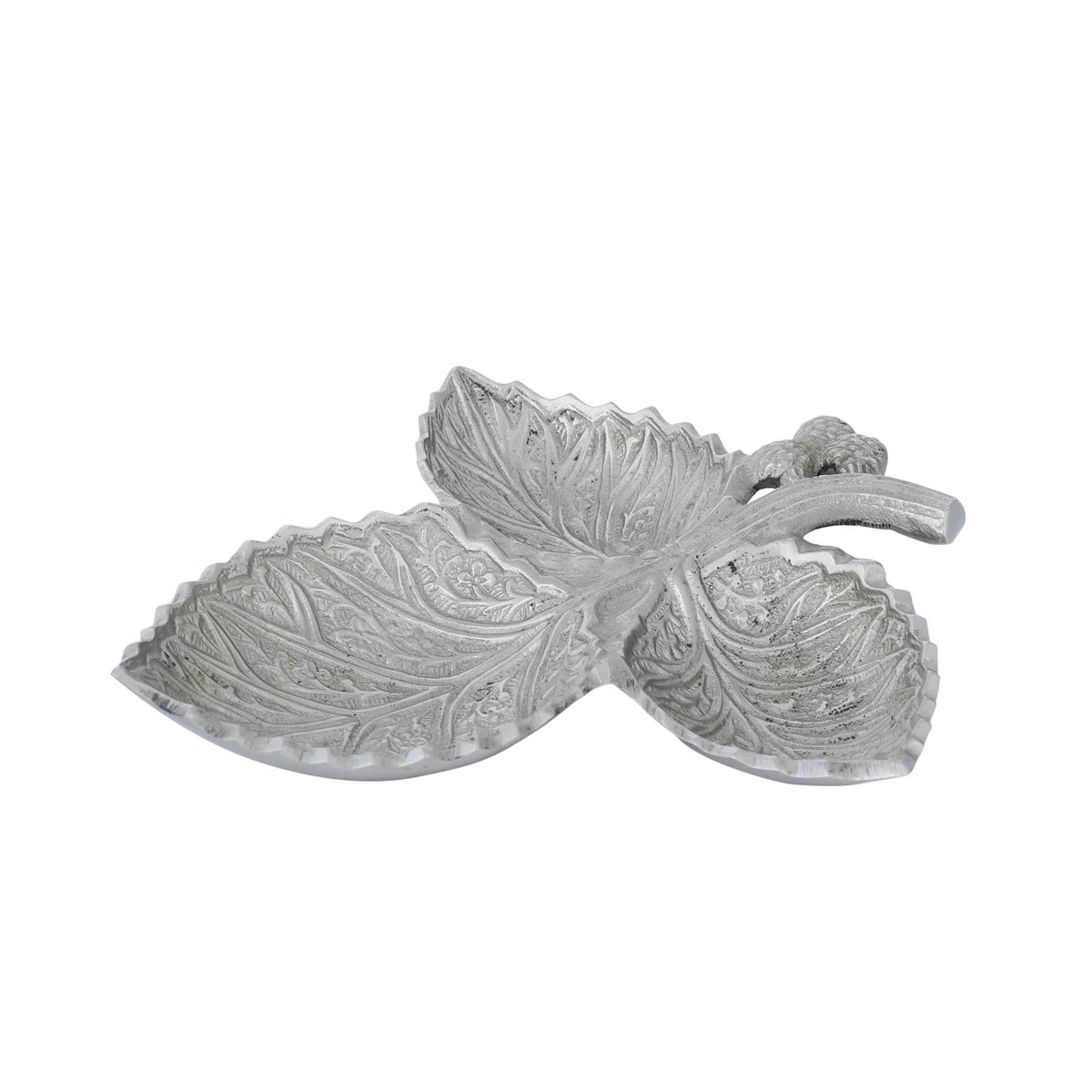 Top Angled View of Vintage Silver Colored Brass Metal Nuts Bowl