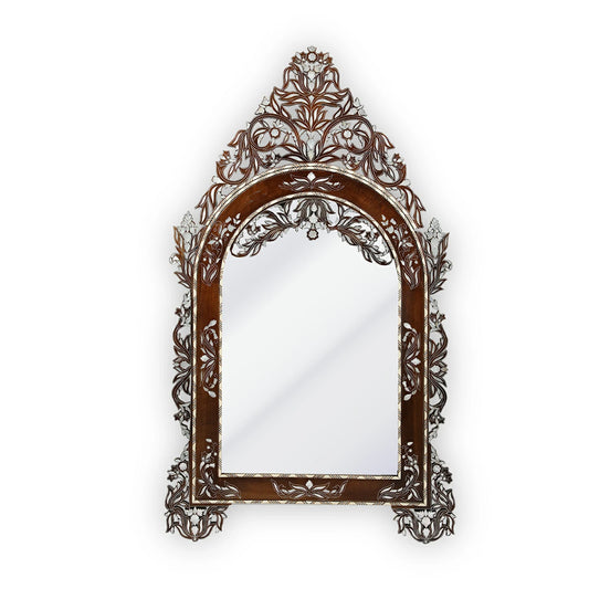 Early 20th Century Abalone, Mother of Pearl & Camel Bone Inlaid Walnut Wood Syrian Artisan Mirror