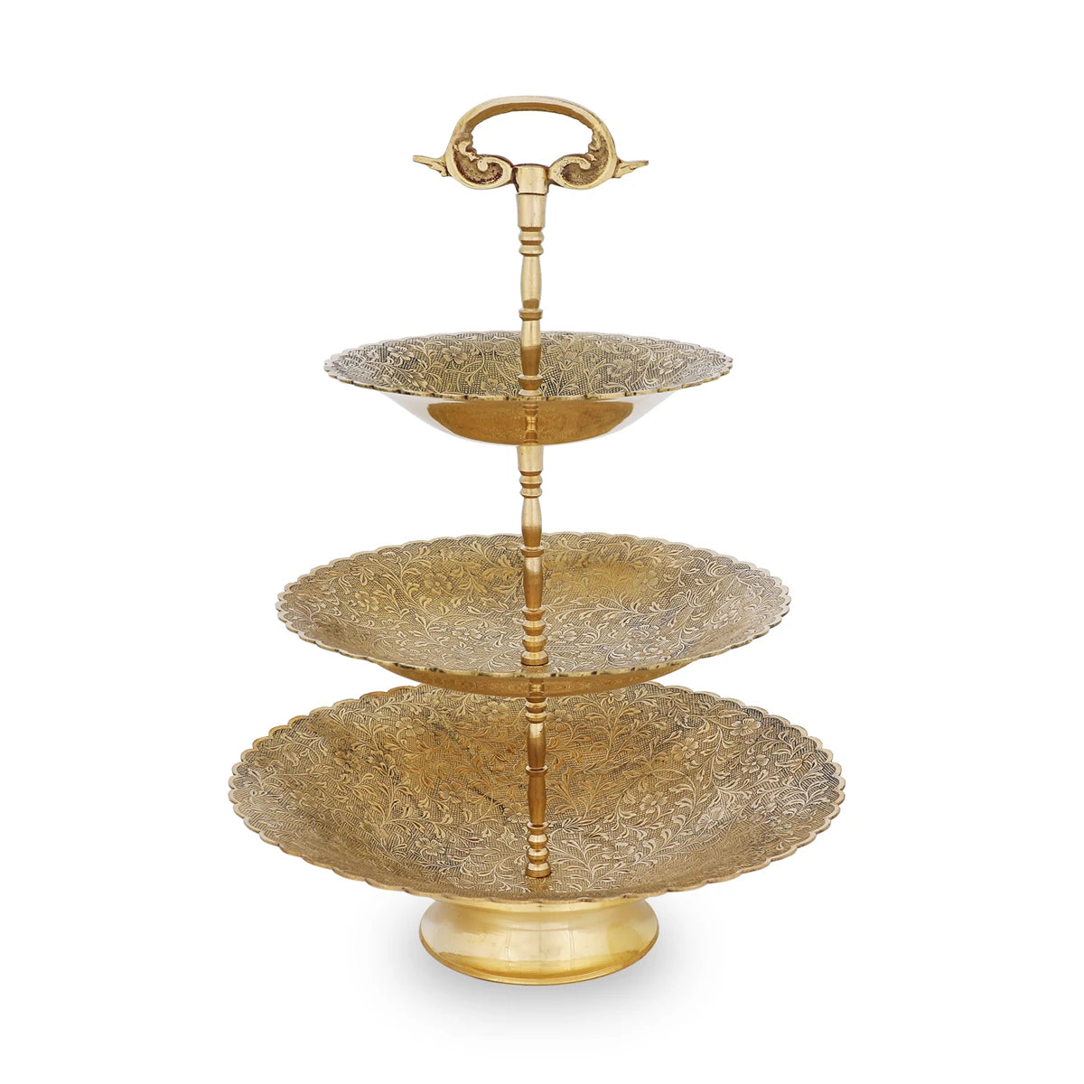 Authentic Handmade Brass Metal Three-Tier Fruit Stand