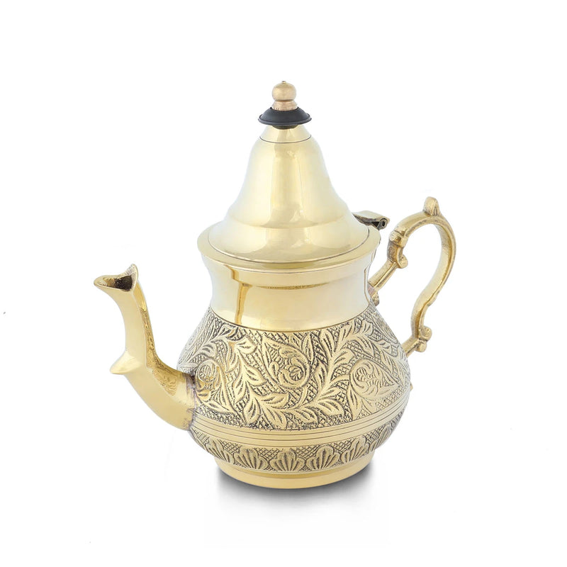 Handmade Botanical Motifs Engraved Brass Metal Moroccan Tea Kettle