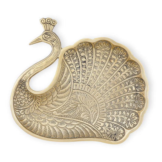 Peacock Shaped Vintage Brass Metal Serving Platter