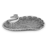 Angled Flat View of Engraved Peacock Plate Silver
