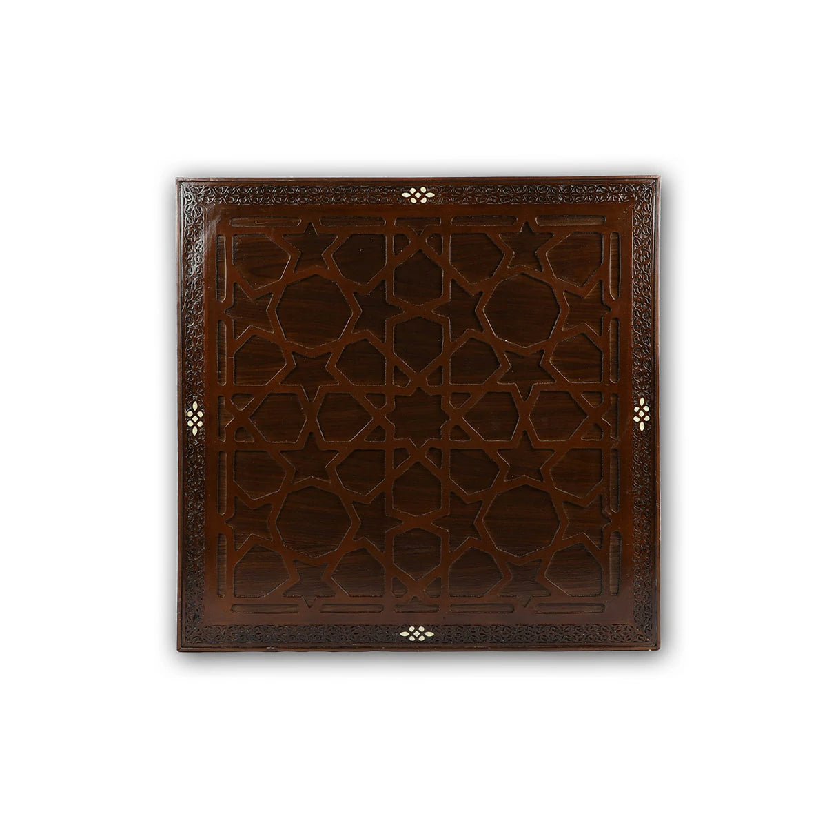 Square Shaped Table Hand-Carved & Inlaid in Traditional Moorish Patterns