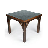 Traditional Arabian Hand-carved & Mother of Pearl Inlaid Glass Top Square Shaped Table
