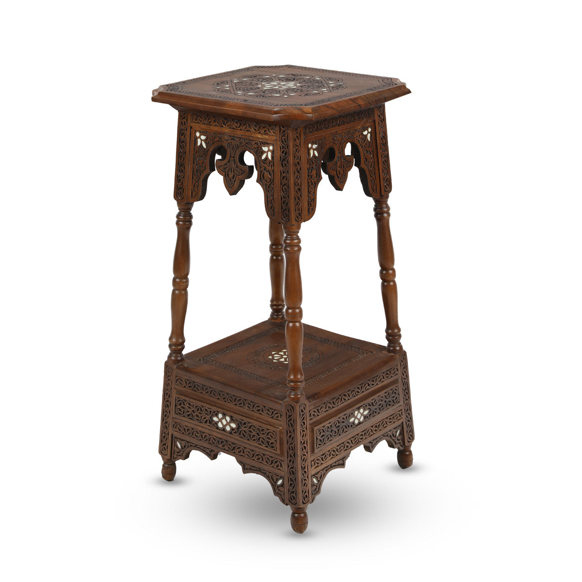 Traditionally Handmade 2-Tiered Antique Persian Side / End Table