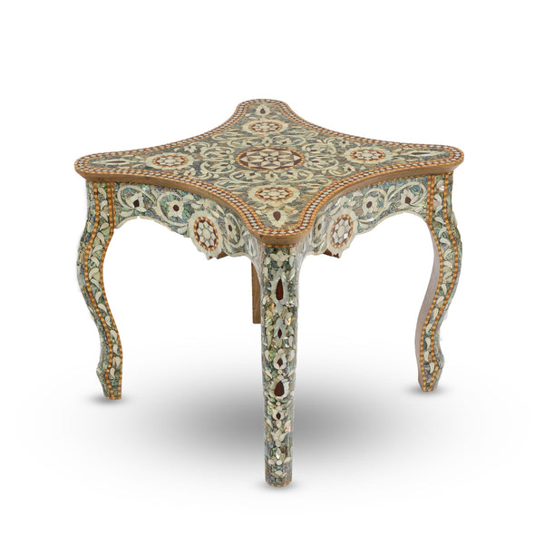 Mother of Pearl, Abalone, Marquetry & Metallic Wiring Inlaid Ottoman Style Table