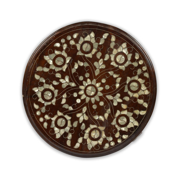 Top View of Floral Patterned Mother of Pearl Inlaid Flat Top Coffee Table