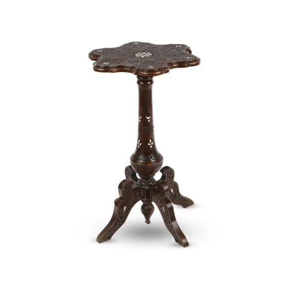 Side View of Floral Shaped Mother of Peal Inlaid Side Table