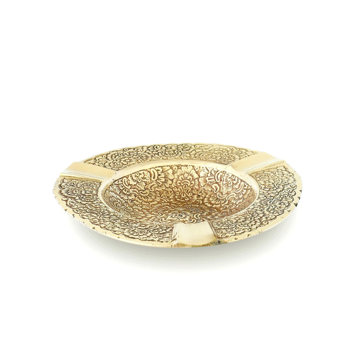 Floral Patterned Authentic Brass Metal Ashtray