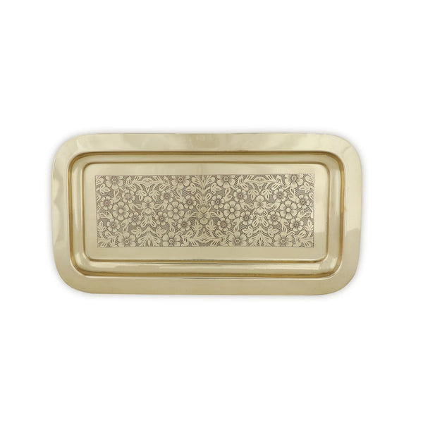 Luxurious Floral Patterned Rectangular Brass Metal Tray