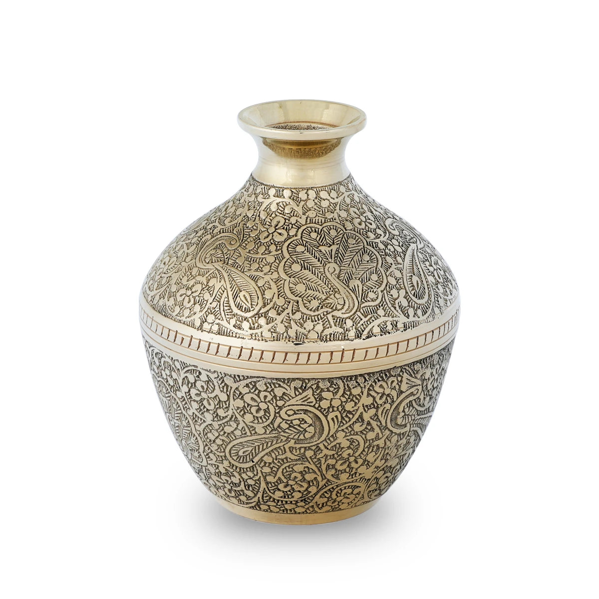 Intricate Organic Pattern Engraved Small Brass Metal Vase