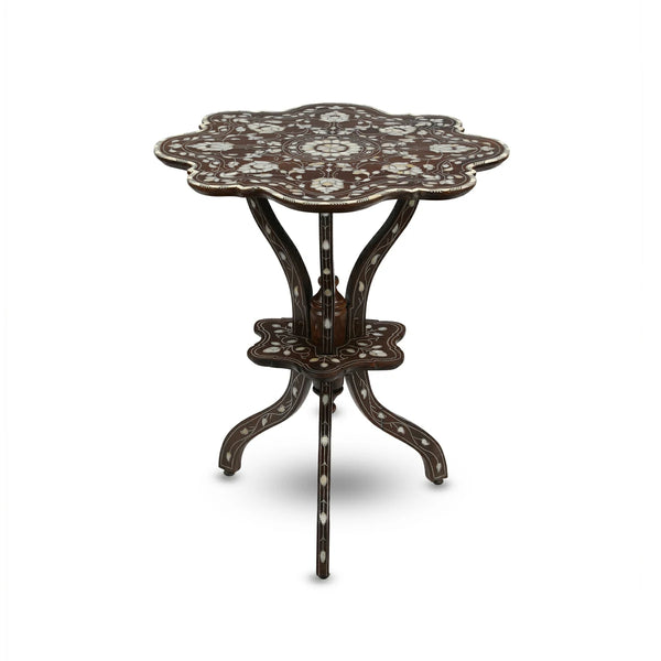 Floral Shaped Walnut Wood Pedestal Side Table / End Table