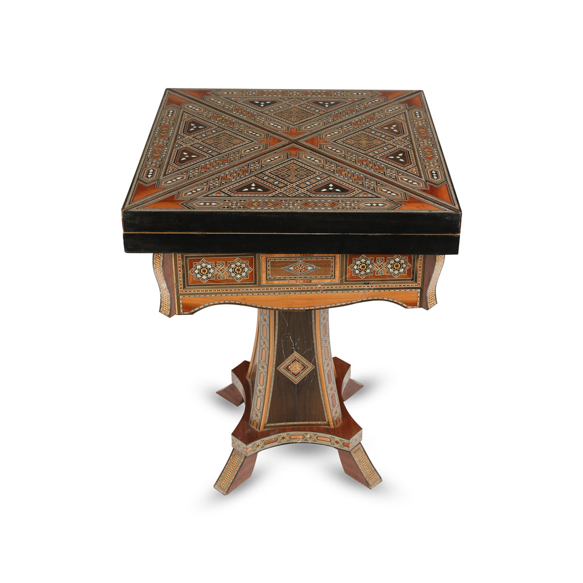 Top Angled View of Folded Marquetry Inlaid  Game Table