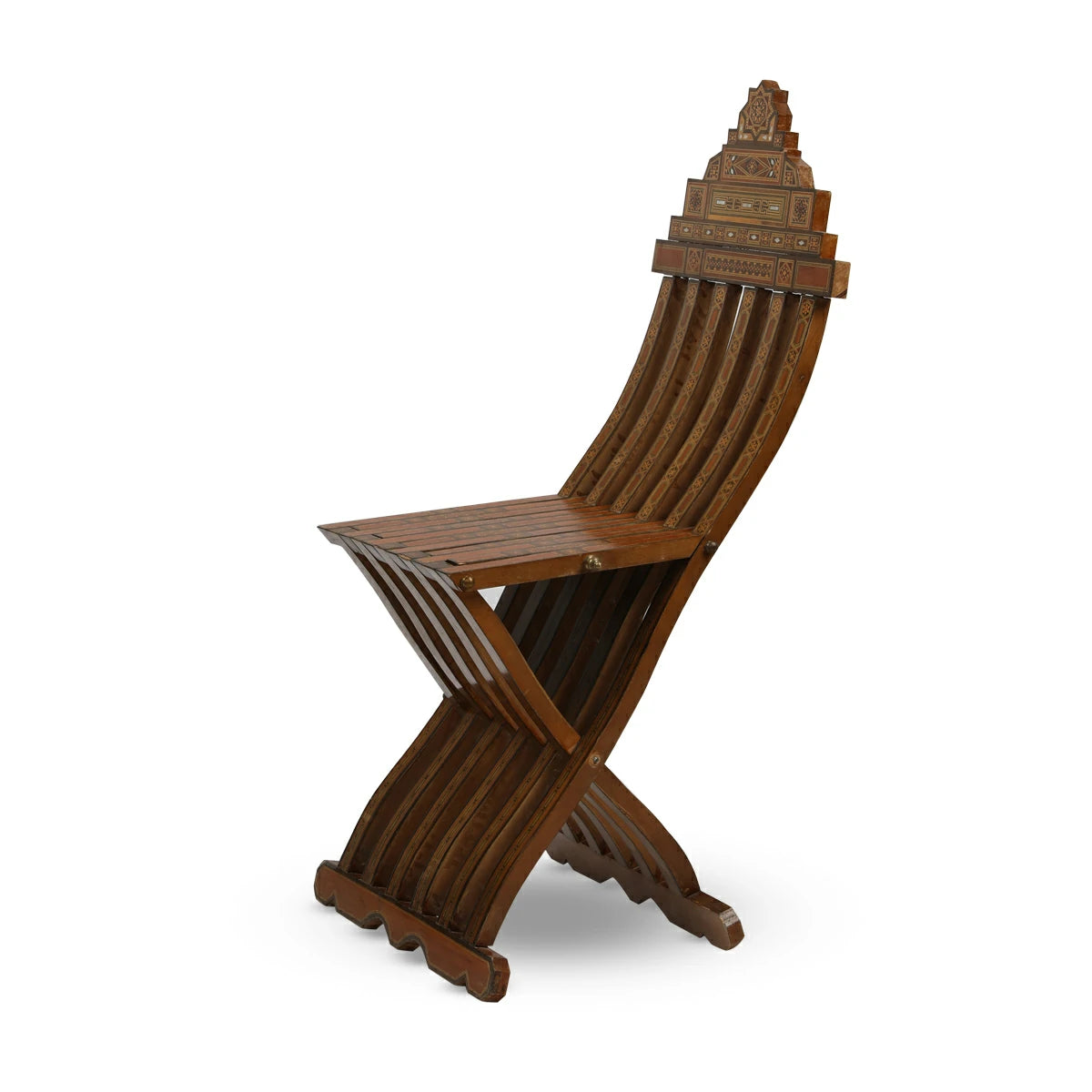 Hand-Crafted Marquetry & Mother of Pearl Inlaid Foldable Arabian Flat Wood Chair