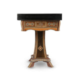 Side View of Foldable Gaming Mosaic Table Showcasing Marquetry Inlays with Pedestal Base