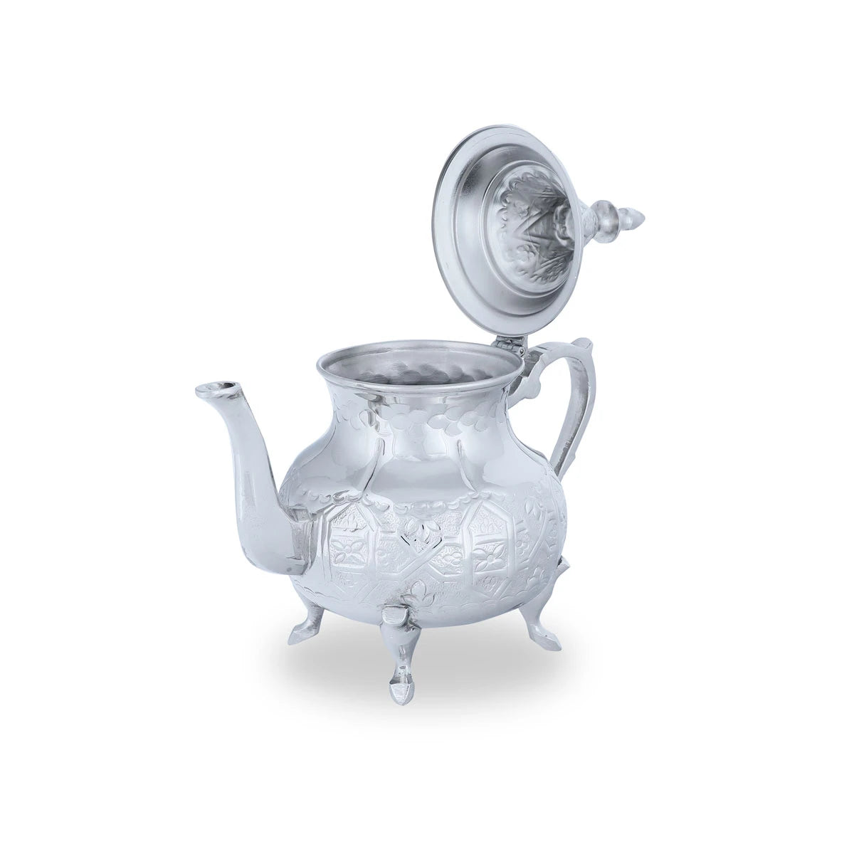 Angled Side View of Silver Colored Gilt Brass Teapot 