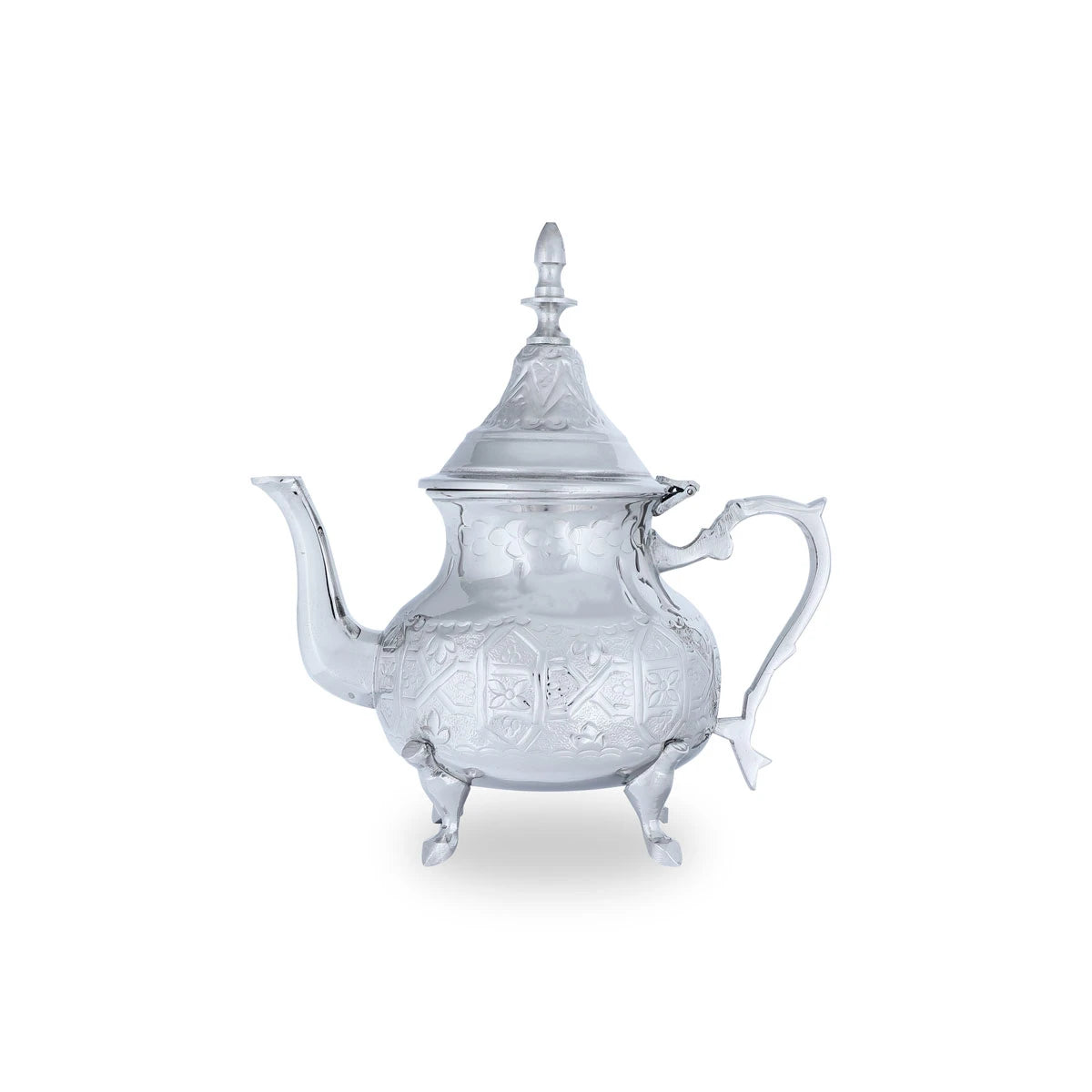 Side View of Silver Colored Gilt Brass Teapot 
