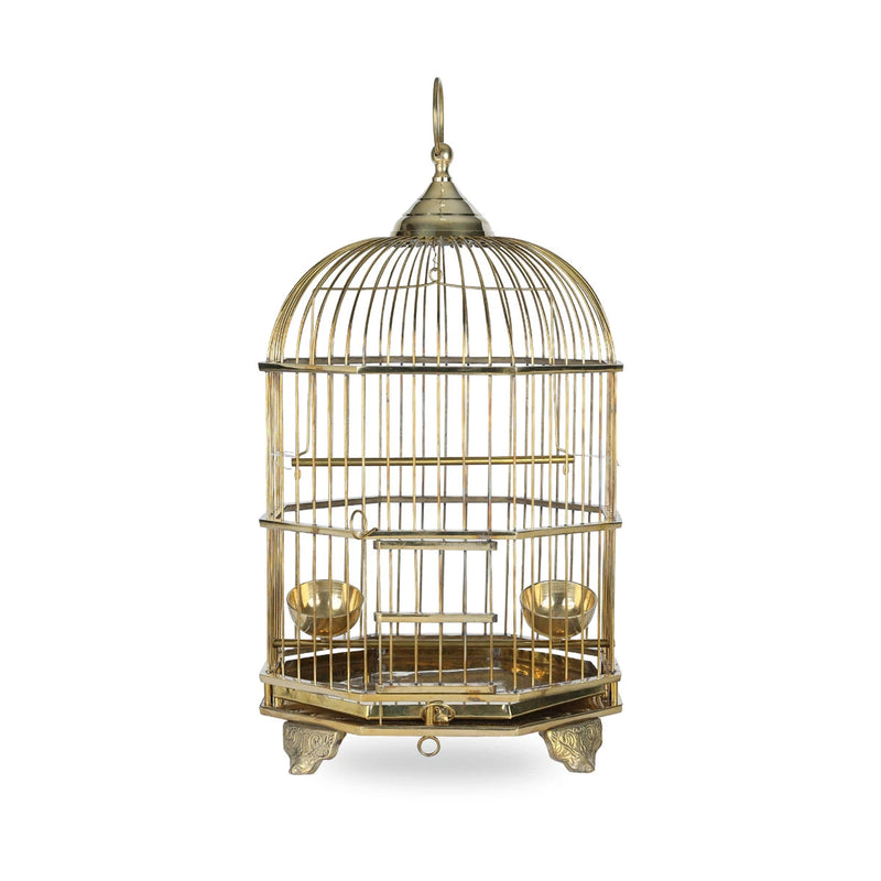 Front View of Gold Colored Brass Metal Bird Cage