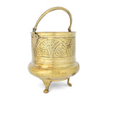 Side Angle View of Gold Colored Brass Metal Bucket