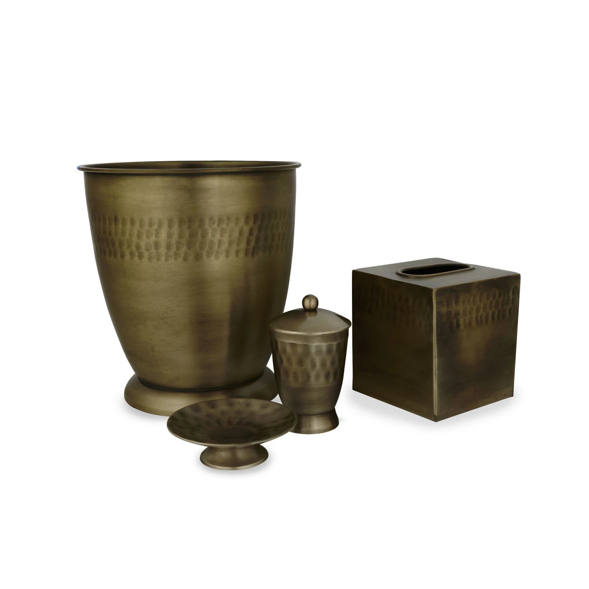 Front View of Hand-Hammered Texture Brass Metal Bathroom Accessories Collection  