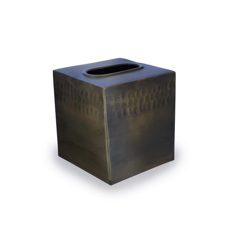 Flat View of Hand-Hammered Texture Brass Metal Tissue Box