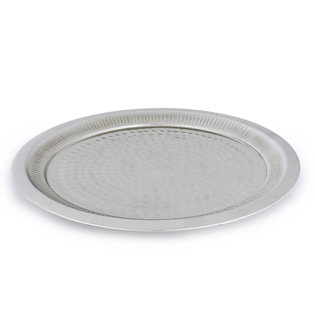 Flat View of Hammered Brass Metal Round Plate with Hand-Hammered Texture