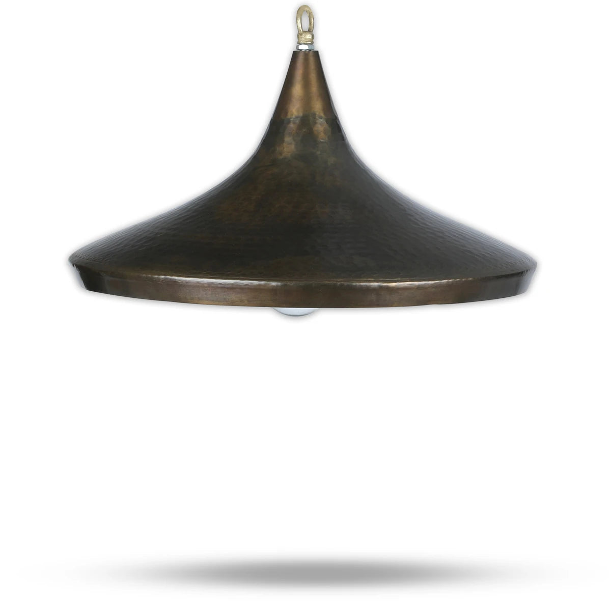 Front View of Hand-Hammered Brass Metal Shade Light with Lights Off