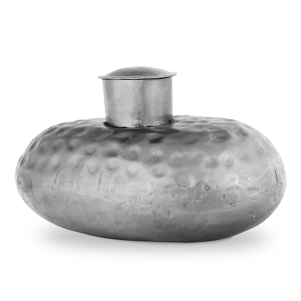 Flat View of Glossy Silver Colored Hand-Hammered Texture Pewter Décor 