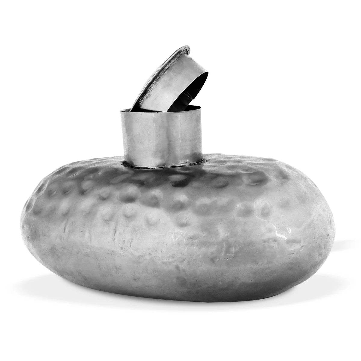Flat View of Glossy Silver Colored Hand-Hammered Texture Pewter Décor with open Lid